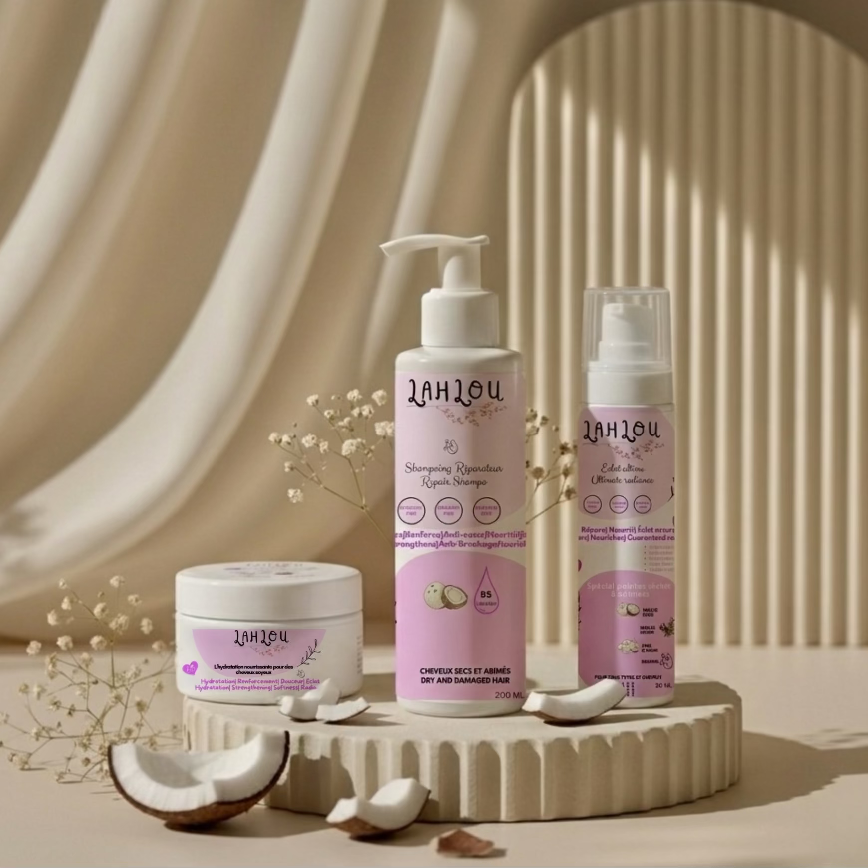 Coffret Trio Réparateur – Shampoing, Masque & Sérum Cheveux Secs et Abîmés